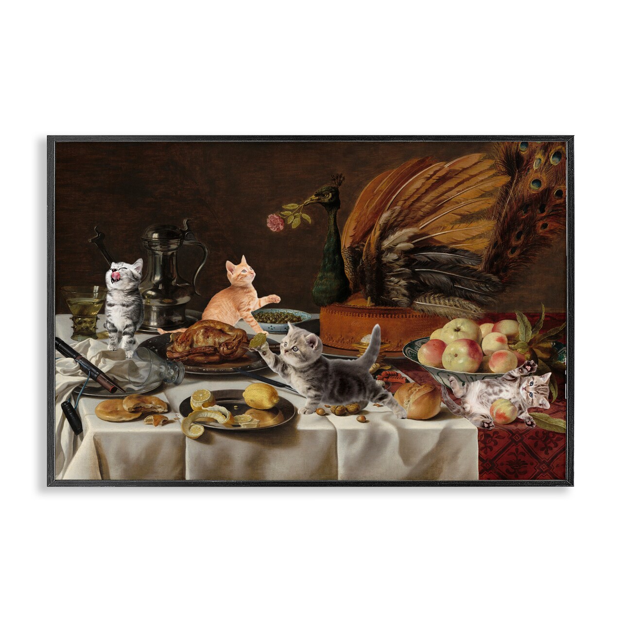 Stupell Industries Kittens on Still Life Feast Framed Giclee, design by Masters Redux